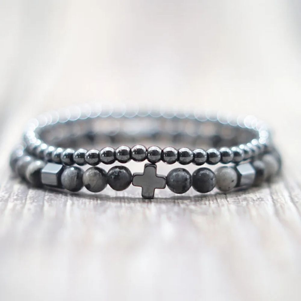 Black Hematite Cross Bracelet